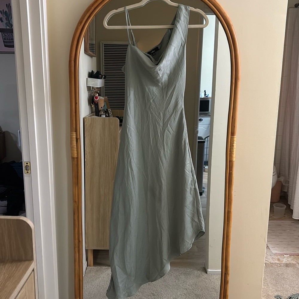 Sage green asymmetrical dress